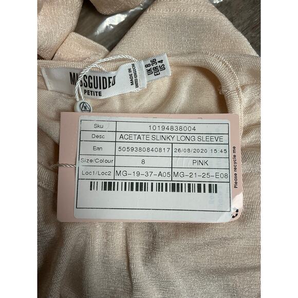 Missguided Acetate Slinky Long Sleeve Two-Piece Set Light Pink Size 8 - Picture 5 of 6